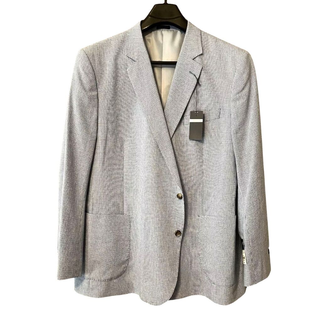 Stafford Blue and White Houndstooth Sports Coat